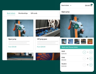 Booking cards for trampoline park open jump sessions on a mobile screen